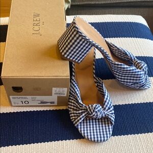 J. Crew Gingham Blue Block Slip heel sandals size 10